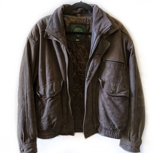 Green Fields Men's Leather Gray Bomber Jacket size L